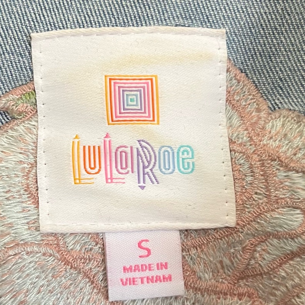 Lularoe Denim Jacket Womens Small Pink Roses Floral Longline Stretch Trucker - Picture 7 of 10